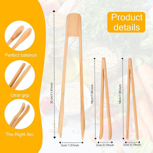 Zopeal 6 Pcs Wooden Tongs Wooden Kitchen Tongs Long Bamboo Kitchen Tongs Bamboo Toaster Tongs Wooden Cooking Tongs for Kitchen Picking Up Cheese B...