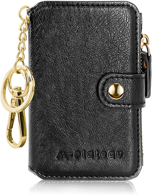 Keychain Wallet with ID Window, RFID Blocking Credit Card Holder Leather Small Wallets for Women & Men(Black)...