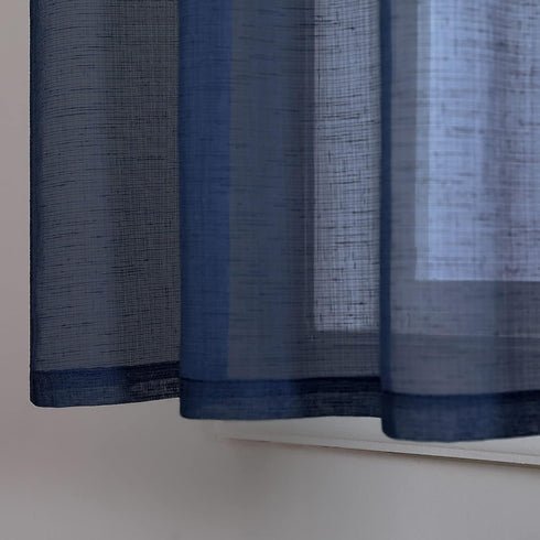 Navy Kitchen Curtains 36 Inch Length for Basement Window Small Pair Rod Pocket Semi Sheer Faux Linen Short Cafe Curtain Tier RV Summer Drapes for ...
