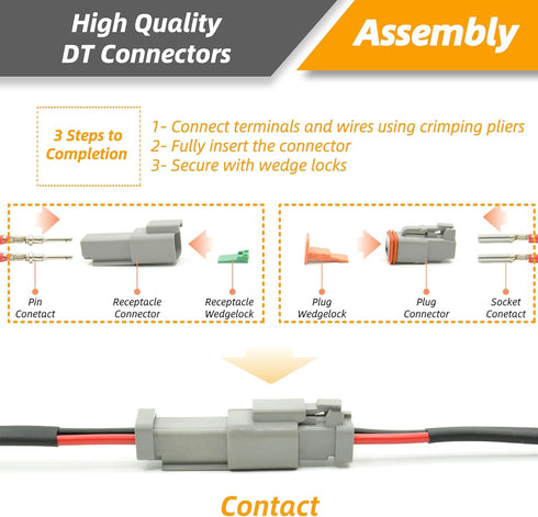 8 Set 2 Pin Waterproof Connector Automotive Electrical Butt, Deutsch DT Connector Kit with 18 Pairs 16# Stamped Contacts, 4 Pcs Sealing Plugs and ...
