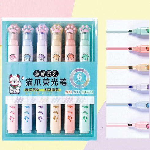 6 Pcs Cat Highlighter Marker Cute Cat Paw Pastel Highlighter Marker Pens for Students Girls Women School Office Supplies (Cat Paw-Color)...
