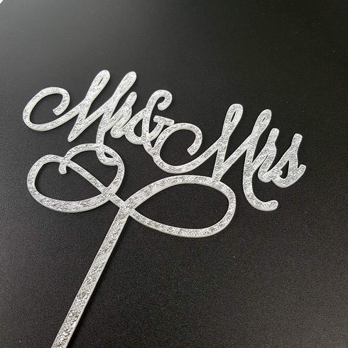 Mr and Mrs Cake Topper Bride And Groom Sign Wedding Engagement Cake Toppers Decorations (Silver Glitter Acrylic)...