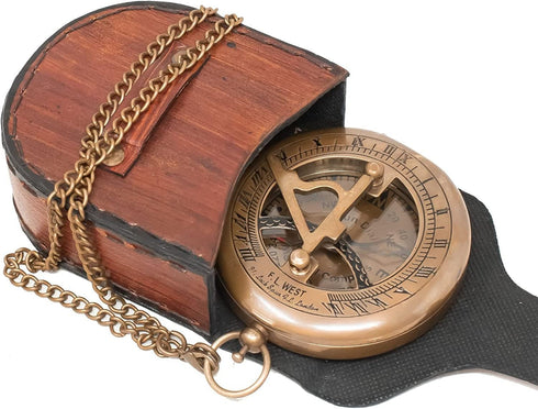 Antique Vintage Sundial Compass - Unique Gift for Men, Handcrafted Brass Pocket Sun Dial, Steampunk Bronze Anniversary Compass Gift, Religious Com...