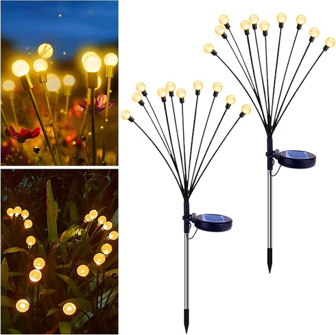 2 Pack Solar Powered Firefly Lights, 20 LEDs Waterproof Garden Firefly Lights, Swaying Lights, 2 Modes, Outdoor Solar Firefly Lights for Party Gar...