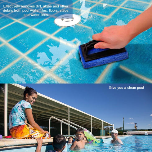 3 Pcs Hand-Held Pool Scrub Brush, Bathroom Scouring Pad, Non-Scratch Bathtub Scrubber with Handle, Cleaning Sponge for Shower Tile, Bathtube Sink ...
