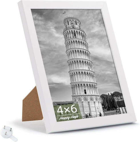 HappyHapi 4x6 Picture Frame White, Wood Photo Frame for 4x6 Pictures, Tabletop or Wall Mount Display Picture Frames for Prints, Photos, Paintings,...