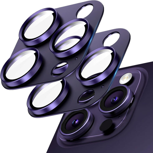2 Pack Camera Lens Protector for iPhone 15 Pro Max/iPhone 15 Pro/iPhone 14 Pro Max/iPhone 14 Pro, Aluminum Alloy Sapphire Glass Camera Cover Scree...