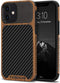 TENDLIN Compatible with iPhone 12 / iPhone 12 Pro Case Wood Grain with Carbon Fiber Texture Design Leather Hybrid Case Black...