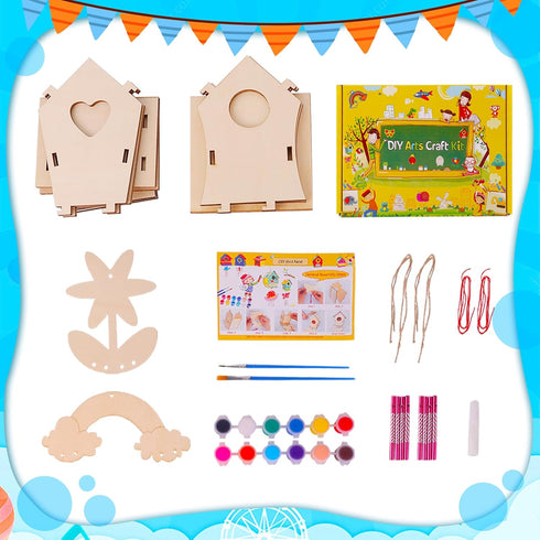 JAS WENAS DIY Birdhouse Craft Kit for Kids - 4 Pack DIY Bird House Kit Painting Puzzle DIY Wooden Assembly, Build and Paint Birdhouse, Wooden Arts...