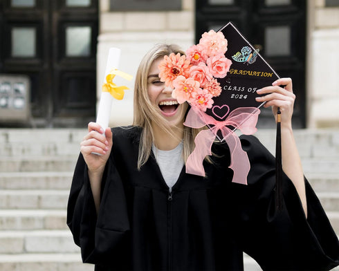 80UncleKimby Graduation Cap Decorations: DIY Grad Hat Topper Kit, Include Flowers Glitter Stickers Letters Butterflies - Handmade Decoration(No Gl...
