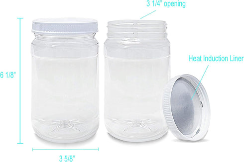 ljdeals 32 oz Clear Plastic Jars with Lids, Storage Containers, Wide Mouth, PET Mason Jars, Food Safe, BPA Free, Pack of 4, Made in USA...