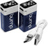 bump 9 Volt Rechargeable Batteries - 2 Pack - Lithium Ion, High Output, Fast & Long Lasting USB Charge, Use w/Smoke Alarms/Detectors, Transistor R...