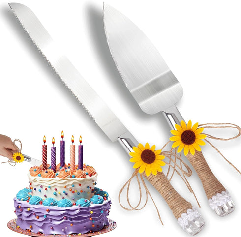 Barelove Wedding Cake Knife and Server Set, Stainless Steel Rustic Cakes Bread Cutter Serving with Sunflower Decor, Ideal for Anniversary Engageme...