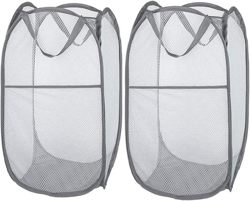 Larpur 2 Pcs Popup Mesh Laundry Baskets, Collapsible and Portable Clothes Washing Laundry Hampers with Reinforced Carry Handles, Gray Clothes Hamp...