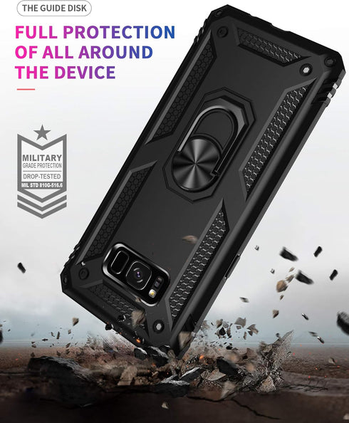 Samsung Galaxy S8 Plus Case with HD Screen Protectors, Androgate Military-Grade Metal Ring Holder Kickstand 15ft Drop Tested Shockproof Cover Case...