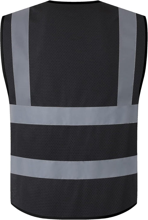 Reflective Safety Vest for Men Women with 8 Pockets and Zipper High Visibility Mesh Construction Work Vest Meets ANSI/ISEA Standards (KZ170-Black,...