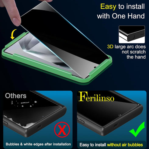 Ferilinso 4 Pack Privacy Screen Protector for Samsung Galaxy S24 Ultra with 4 Pack Tempered Glass Camera Lens Protector Phone Case Friendly Access...