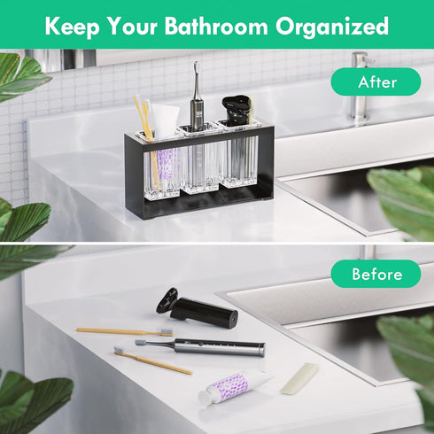 Toothbrush Holders for Bathrooms, Detachable Toothbrush Organizer with 3 Slots, Toothbrush and Toothpaste Holder Set for Countertop Accessories St...