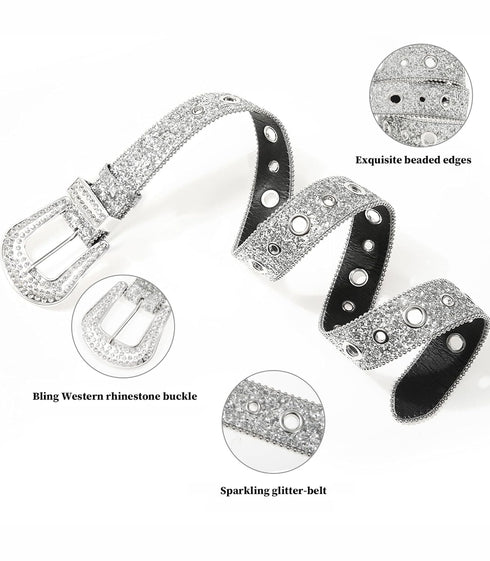 Kajeer Rhinestone Belt for Men Women, Vintage Cowgirl Diamond Bling Belts for Jeans(Silver, Small)...