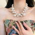 Gold Chunky Necklace Big Pearl Choker Necklaces for Women Silver Chunky Necklace Pearl Statemen Necklace Chunky Necklace Bride Wedding Jewelry...