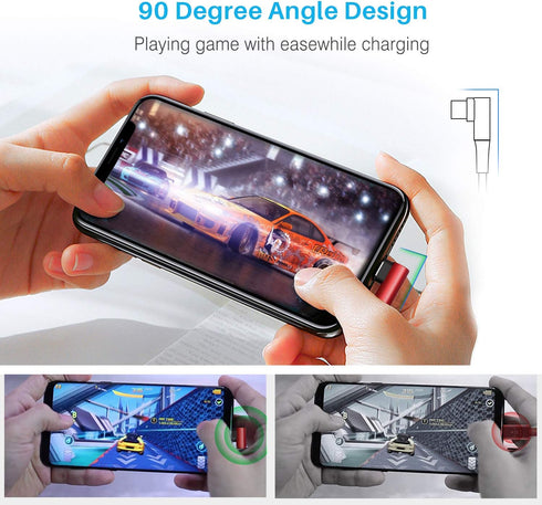 3Pack 90 Degree iPhone Charger 6ft, Apple iPhone Charging Cable Nylon Right Angle 6 Foot, Apple MFi Certified 6 Feet Lightning Cord Long for Apple...