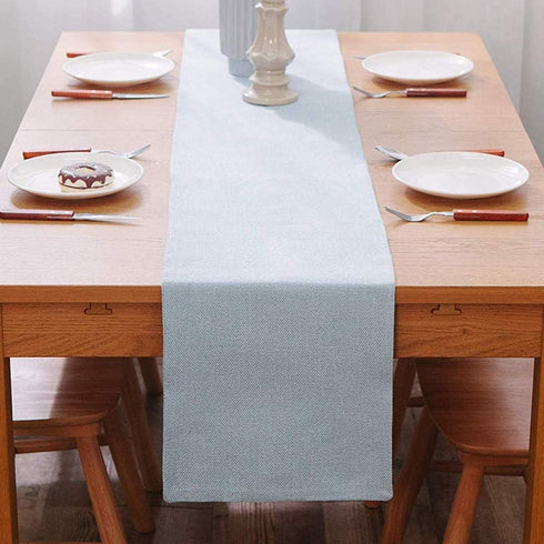 12 x 36 Inch Long Handmade Soft Faux Linen Table Runner with eco-Friendly Blended Fabric Suitable for Short Table Light Blue...