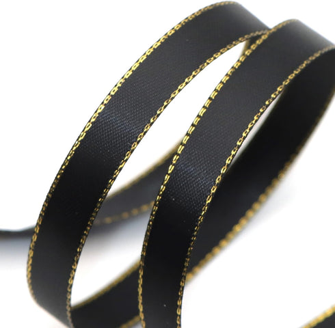 David accessories 3/8 Inch x 20yds Satin Ribbon with Gold Edge Ribbons Perfect for Crafts, Wedding Decor, Bow Making, Sewing, Gift Package Wrappin...