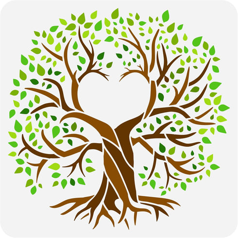 FINGERINSPIRE Heart Tree of Life Painting Stencil 11.8x11.8inch Heart-Shaped Hollow Life Tree Drawing Template Plant Tree Decoration Stencil DIY C...