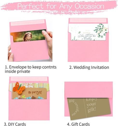 50 Pack A2 Envelopes for Invitations,4.37x5.75 Envelopes,A2 Envelopes Pink Self Seal,Printable Envelopes for Wedding,Invitation,Baby Shower,Envelo...