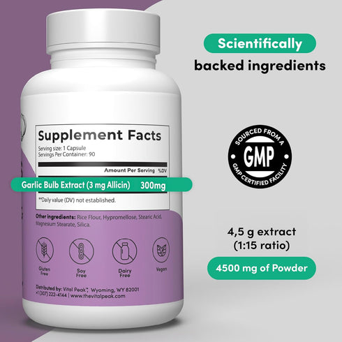 Odorless Garlic Extract - Allicin-Rich 300 mg Herbal Garlic Supplements for Heart, Liver, and Immune Support I Non-GMO, Gluten-Free, Vegan - 90 Ga...
