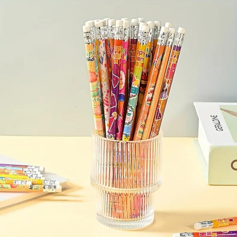 100 pieces Happy Birthday Pencils Colorful Printed Birthday Pencils With Top Erasers Perfect For Teachers Classrooms Reward Birthday Party Kids Gi...