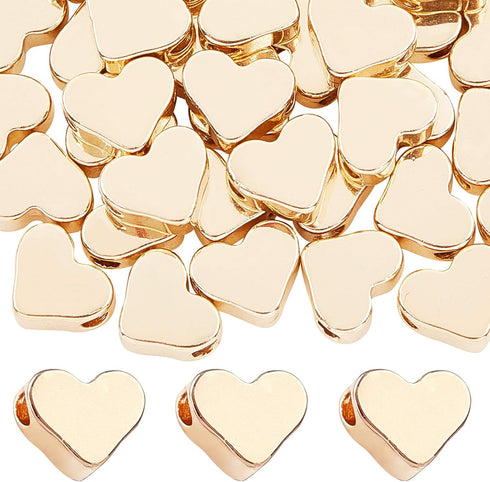 PH PandaHall 60pcs 14K Gold Plated Heart Beads, Heart Spacer Beads 6x7mm Metal Love Brass Loose Bead for Summer Necklace Bracelet Wedding Birthday...