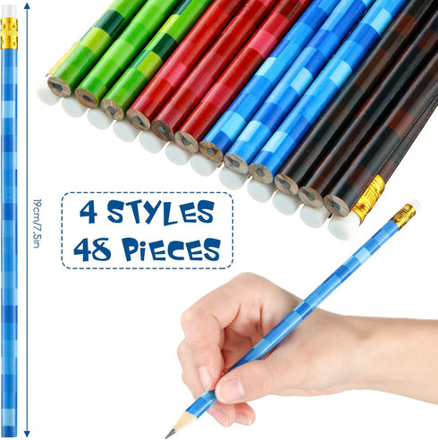 48 Pieces Pixel Pencils Fun Welcome Back to School Pencils Video Game Themed Party Favor Multicolor Pixel Craft Mosaic Pencils for Classroom Rewar...