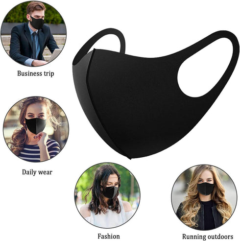 10 Pack Washable Fabric Face Mask,Black Face Mask Soft Fabric Elastic Ear Fashion Unisex Coverings Protective Outdoor Sport Adult Soft Masks for H...
