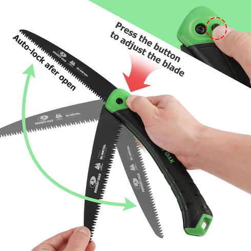 MOSSY OAK Folding Saw - 7 Inch Pruning Hand Saw with Pouch, D6A & M2 Bimetal Saw Blade, Hunting Saw Foldable for Deer, Tree, Wood, and Limb Cuttin...