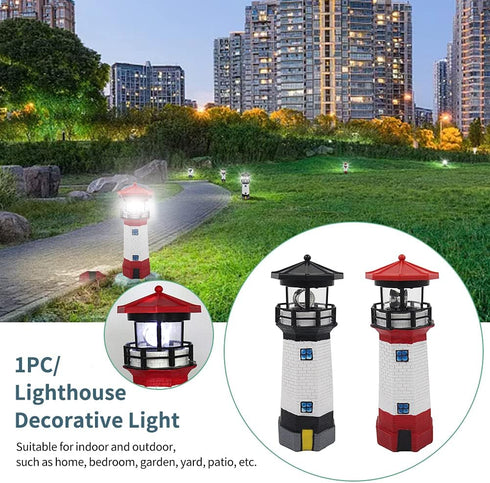 Solar Lighthouse Outdoor Solar Rotating LED Lighthouse Light Waterproof Lighthouse Statue Decorative LED Rotating Lamp for Garden Landscape Outsid...