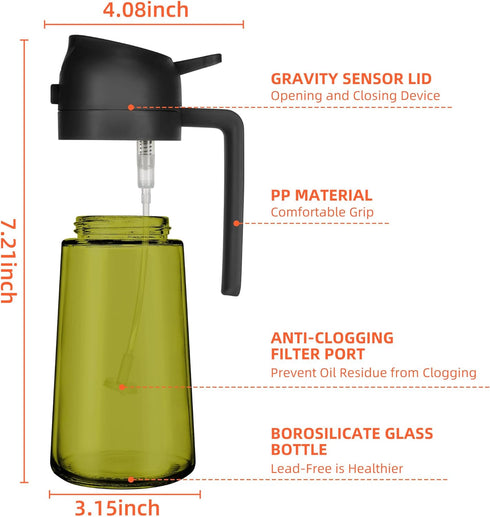 16oz Olive Oil Dispenser for Kitchen - 2 in 1 Olive Oil Dispenser and Oil Sprayer - Olive Oil Dispenser Bottle w/Stickers - Olive Oil Sprayer for ...