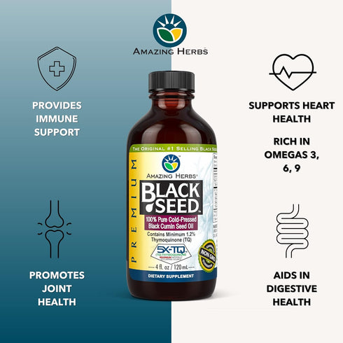 Amazing Herbs Premium Black Seed Oil - Gluten Free, Non GMO, Cold Pressed Nigella Sativa Aids in Digestive Health, Immune Support, Brain Function ...