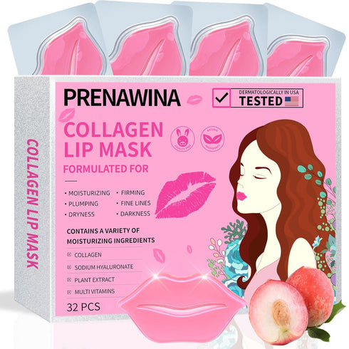 Lip mask, Collagen Moisturizing Lip Masks for Dry Lips, 32 PCS Hydrating Lip Plumping Mask for Chapped, Fine Lines, Lip Hydration Treatment, Lip M...