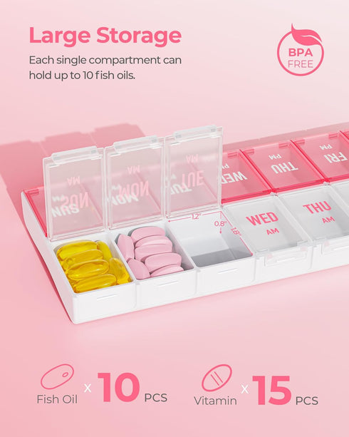 Weekly Pill Organizer 2 Times a Day, Stylish Pill Box 7 Day AM PM with Large Compartments, Pill Case Easy to Use, BPA-Free Pill Container for Vita...