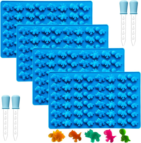 4Pcs Gummy Dinosaur Molds, Non-stick Silicone Candy Molds with 4 Droppers...