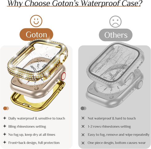 Goton 2 in 1 Waterproof Bling Case for Apple Watch 44mm Screen Protector SE (2nd Gen) Series 6 5 4, Full Glitter Diamond Rhinestone Bumper Face Co...