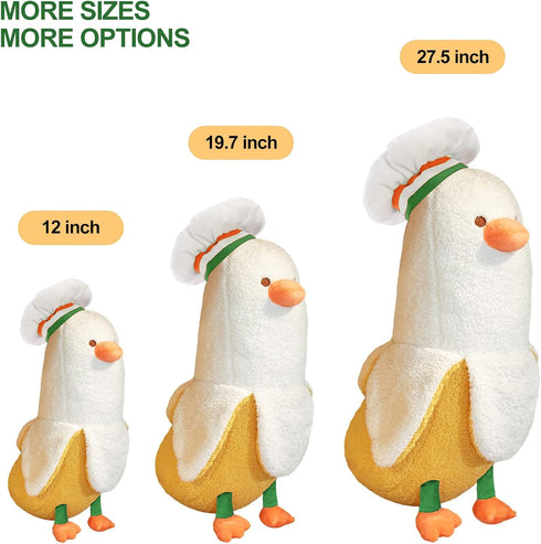 PEACH CAT Cute Banana Duck Stuffed Animal Long Banana Chef Duck Plush Pillow for Girls and Boys White 12"...