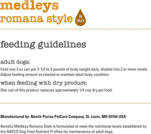 Purina Beneful Wet Dog Food, Medleys Romana Style with Chicken in Sauce - (Pack of 12) 3 oz. Cans...