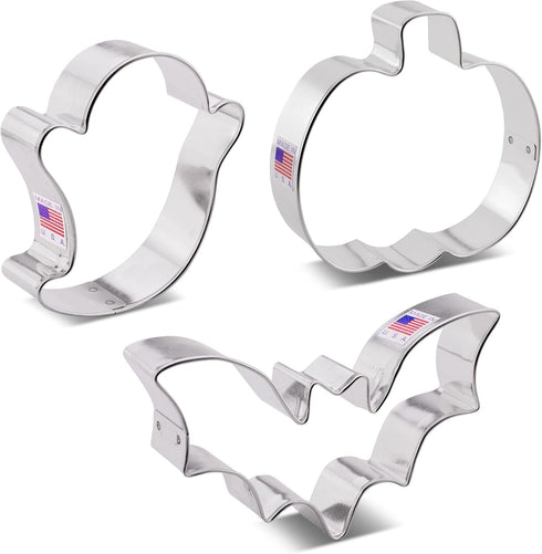 Halloween Cookie Cutters 3-Pc. Set Made in USA by Ann Clark, Pumpkin, Ghost, Bat...