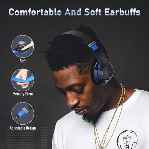Bluetooth Headphones Over Ear, 6S Foldable Wireless Headphones with 6 EQ Modes, 40 Hours Playtime HiFi Stereo Headset with Mic, Soft Ear Pads, TF/...