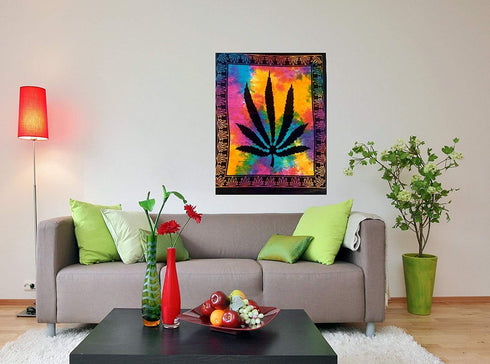 ICC Weed Tapestry Marijuana Wall Hanging leaf Poster Cannabis Hippie Decor Pot Flag Collage Dorm Trippy Bohemian Art psychedelic Small Hippie Rast...