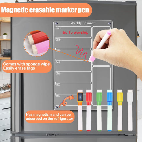 Acrylic Magnetic Menu Board for Kitchen,Acrylic Weekly Calendar for Fridge,Acrylic Dry Erase Board for Refrigerator,Clear Meal Planner for Fridge ...