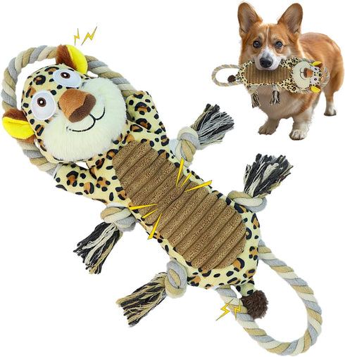 Dog Toys - Squeaky Leopard Toys for Medium Puppies - Interactive Dog Toys with Rope for Tug of War -Large Plush Dog Toys to Keep Them Busy for All...