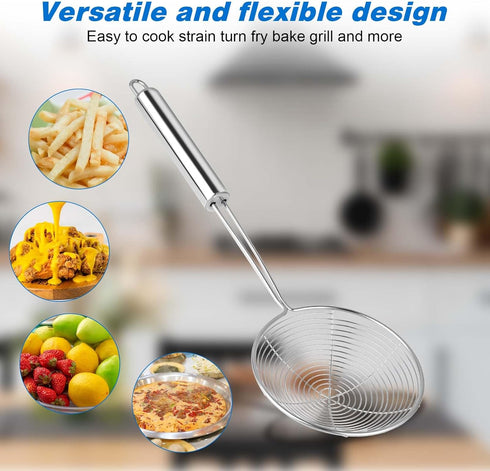 Steel Spider Strainer Skimmer Ladle, Kitchen Gadgets Wire Strainer Pasta Strainer Spoon Strainer Spider Skimmers for Kitchen Cooking and Frying (1...